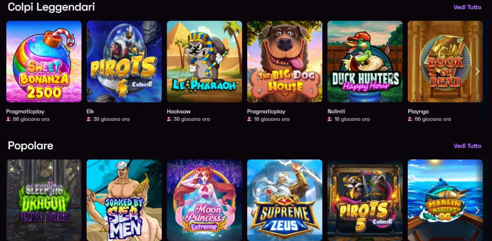 Griglia di slot colorati da vari provider iGaming