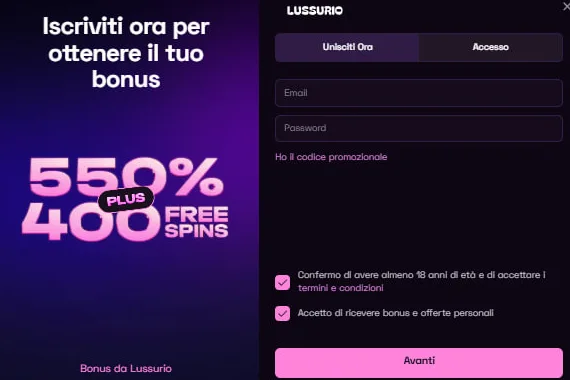 Registrazione su Lussurio Casino — Apri il Tuo Account